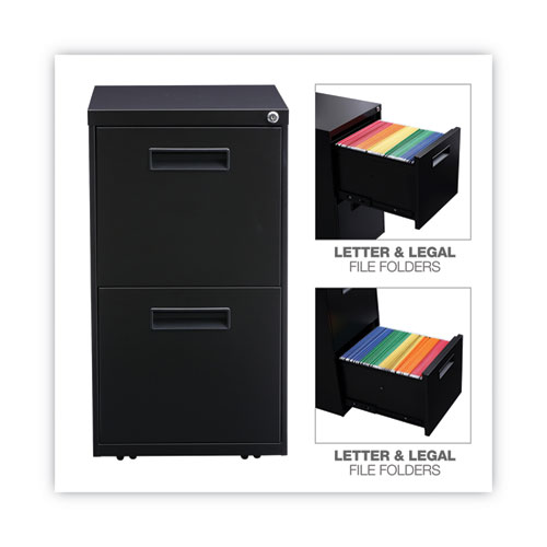 File Pedestal, Left or Right, 2 Legal/Letter-Size File Drawers, Black, 14.96" x 19.29" x 27.75"