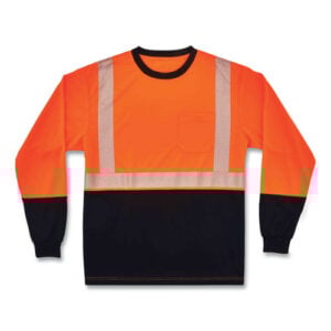 GloWear 8281BK Class 2 Long Sleeve Shirt with Black Bottom, Polyester, Small, Orange