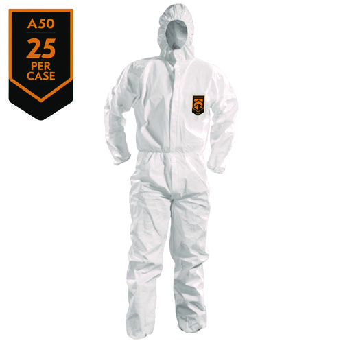 A50 Breathable Splash and Particle Protection Overalls, White, X-Large, 25/Carton