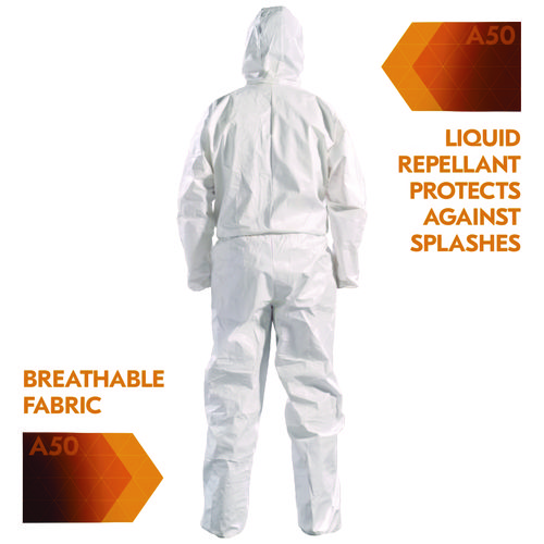 A50 Breathable Splash and Particle Protection Overalls, White, X-Large, 25/Carton