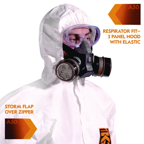 A50 Breathable Splash and Particle Protection Overalls, White, X-Large, 25/Carton