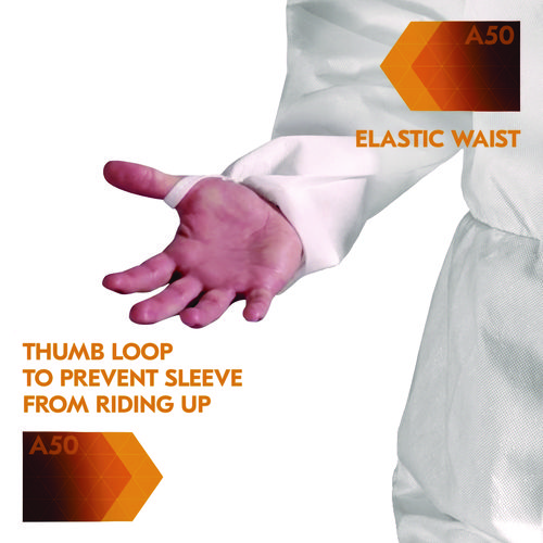A50 Breathable Splash and Particle Protection Overalls, White, X-Large, 25/Carton