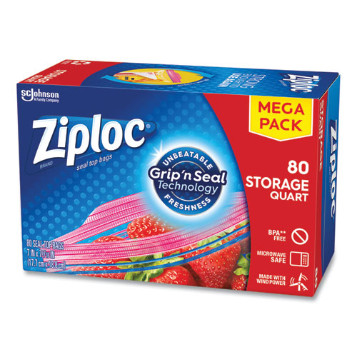 Seal Top Bags, Quart, 7.44" x 7", Clear, 80/Box