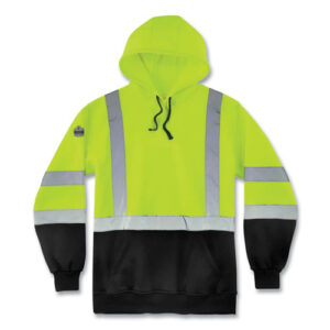 GloWear 8373 Hi-Vis Class 3 Hooded Sweatshirt with Black Bottom, Polar Fleece, Lime, 4X-Large