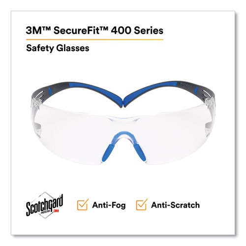 SecureFit Protective Eyewear, 400 Series, Black/Blue Plastic Frame, Clear Polycarbonate Lens