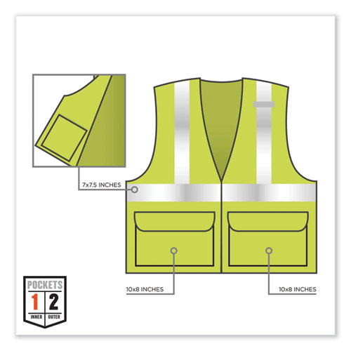 GloWear 8220Z Class 2 Standard Mesh Zipper Vest, Polyester, 2X-Large/3X-Large, Lime