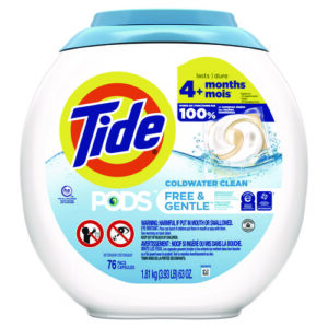 PODS Laundry Detergent, Free and Gentle, 63 oz Tub, 76 Pacs/Tub, 4 Tubs/Carton