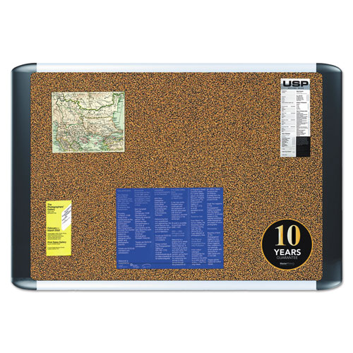 Tech Cork Board, 72" x 48", Tan Surface, Silver/Black Aluminum Frame