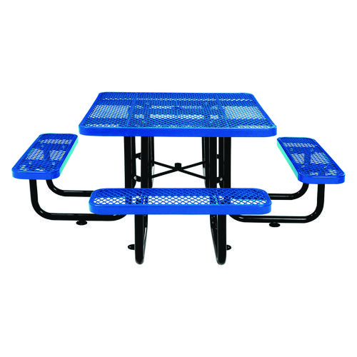 Expanded Steel Picnic Table, Square, 81 x 81 x 29.5, Blue Top, Blue Base/Legs