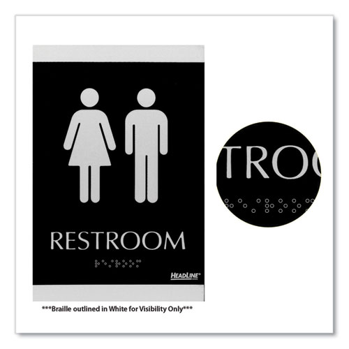 Century Series Office Sign, Men/Women Restroom, 6 x 9, Black/Silver - Image 3