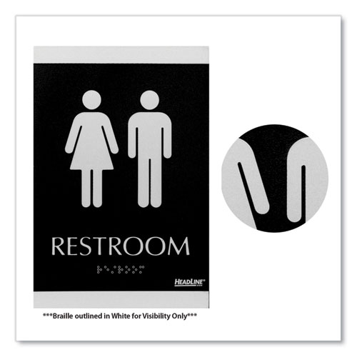 Century Series Office Sign, Men/Women Restroom, 6 x 9, Black/Silver - Image 4