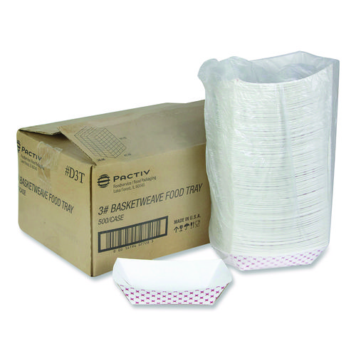 Paperboard Food Tray, 3 lb, 7.75 x 5.1 x 2.1, Red/White, 500/Carton