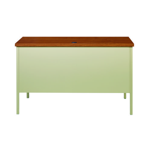 Double Pedestal Steel Desk, 60" x 30" x 29.5", Cherry/Putty, Putty Legs