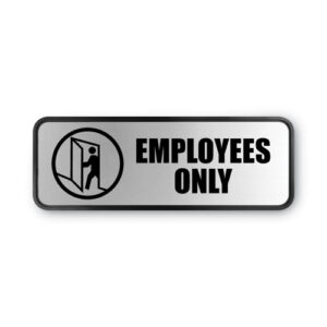 Brushed Metal Office Sign, Employees Only, 9 x 3, Silver