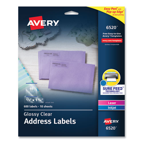 Avery&reg; Easy Peel High Gloss Clear Mailing Labels