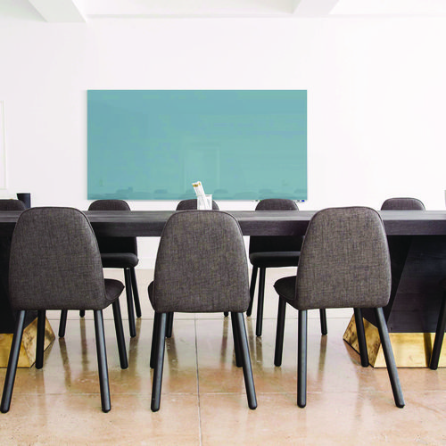 Aria Low-Profile Frameless Magnetic Glassboard, 72" x 48", Denim Blue Surface