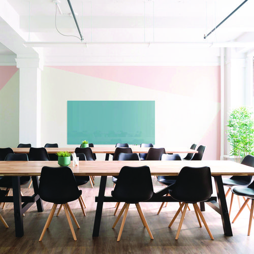 Aria Low-Profile Frameless Magnetic Glassboard, 72" x 48", Denim Blue Surface