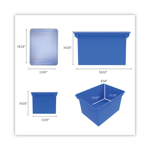 Plastic File Tote, Letter/Legal Files, 18.5" x 14.25" x 10.88", Blue/Clear