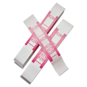 Color-Coded Kraft Currency Straps, Dollar Bill, $250, Self-Adhesive, 1000/Pack
