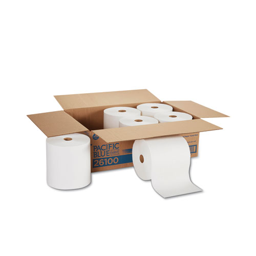 Pacific Blue Basic Nonperf Paper Towels, 1-Ply, 7.78 x 1,000 ft, White, 6 Rolls/Carton