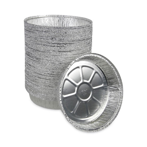 Round Aluminum To-Go Containers, 300 Gauge, 48 oz, 9" Diameter x 1.66" h, Silver, 500/Carton