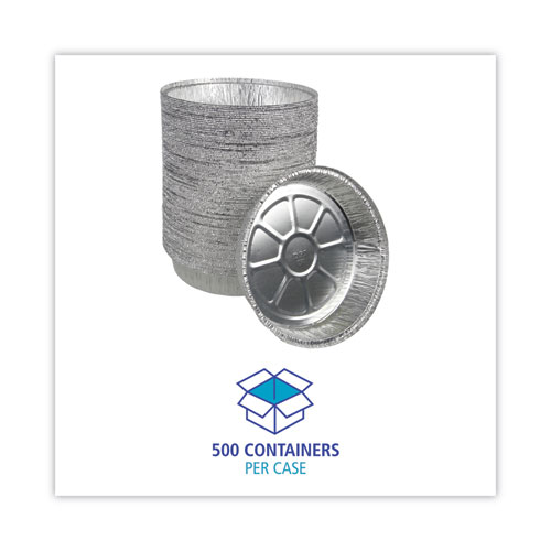 Round Aluminum To-Go Containers, 300 Gauge, 48 oz, 9" Diameter x 1.66" h, Silver, 500/Carton