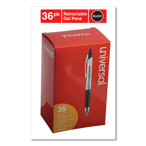 Comfort Grip Gel Pen, Retractable, Medium 0.7 mm, Black Ink, Clear/Black Barrel, 36/Pack