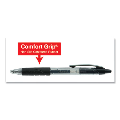 Comfort Grip Gel Pen, Retractable, Medium 0.7 mm, Black Ink, Clear/Black Barrel, 36/Pack