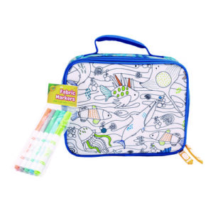 Color-Your-Own Lunch Bag with Marker Set, Oceanfront, 9.5 x 3.5 x 7.5, Blue Camo