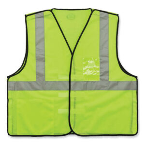 GloWear 8216BA Class 2 Breakaway Mesh ID Holder Vest, Polyester, Large/X-Large, Lime