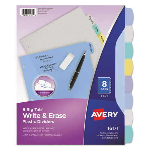 Avery&reg; Big Tab&trade; Write & Erase Plastic Dividers, 8 tabs, 1 set