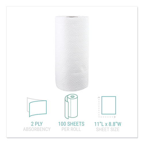 Kitchen Roll Towels, 2-Ply, 11 x 8.8, White, 100/Roll