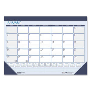 Recycled Contempo Desk Pad Calendar, 22 x 17, White/Blue Sheets, Blue Binding, Blue Corners, 12-Month (Jan to Dec): 2025