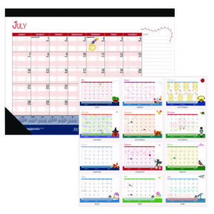 Academic Year Recycled Desk Pad Calendar, Illustrated Seasons Artwork, 22 x 17, Black Binding, 12-Month (July-June):2024-2025