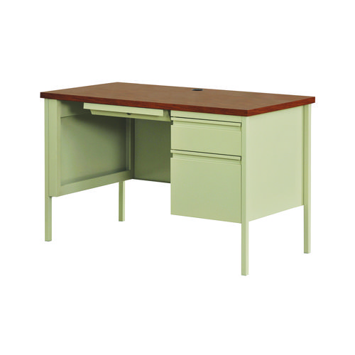 Single Pedestal Steel Desk, 45" x 24" x 29.5", Cherry/Putty