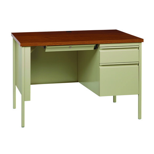 Single Pedestal Steel Desk, 45" x 24" x 29.5", Cherry/Putty