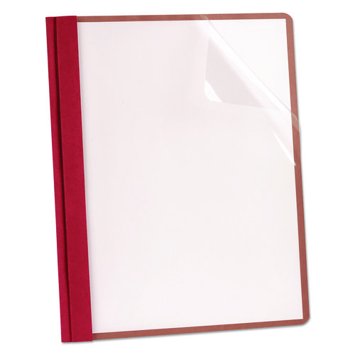 Earthwise by Oxford 100% Recycled Clear Front Report Covers, 3-Prong Fastener, 0.5" Capacity, 8.5 x 11, Clear/Red, 25/Box