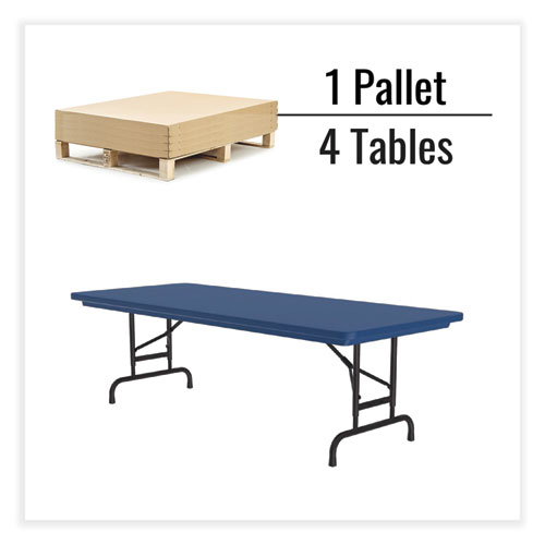 Adjustable Folding Tables, Rectangular, 72" x 30" x 22" to 32", Blue Top, Black Legs, 4/Pallet