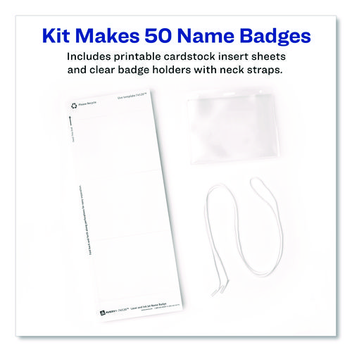 Necklace-Style Badge Holder w/Laser/Inkjet Insert, Top Load, 4 x 3, WE, 50/Box