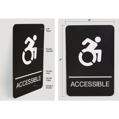 ADA Sign, Accessible, 6 x 9, Black Face, White Graphics