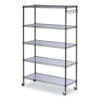 5-Shelf Wire Shelving Kit with Casters and Shelf Liners, 48w x 18d x 72h, Black Anthracite