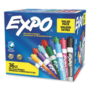Low Odor Dry Erase Vibrant Color Markers, Broad Chisel Tip, Assorted Colors, 36/Pack