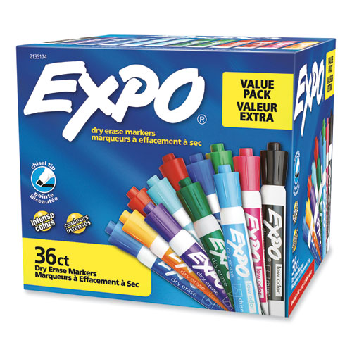 Low Odor Dry Erase Vibrant Color Markers, Broad Chisel Tip, Assorted Colors, 36/Pack