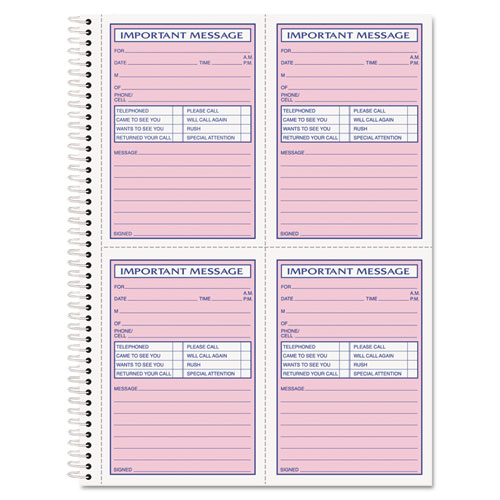 Telephone Message Book with Fax/Mobile Section, Two-Part Carbonless, 3.88 x 5.5, 4 Forms/Sheet, 200 Forms Total