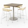 Pedestal Bistro Table with Four Natural Jive Series Barstools, Square, 36 x 36 x 41, Studio Teak