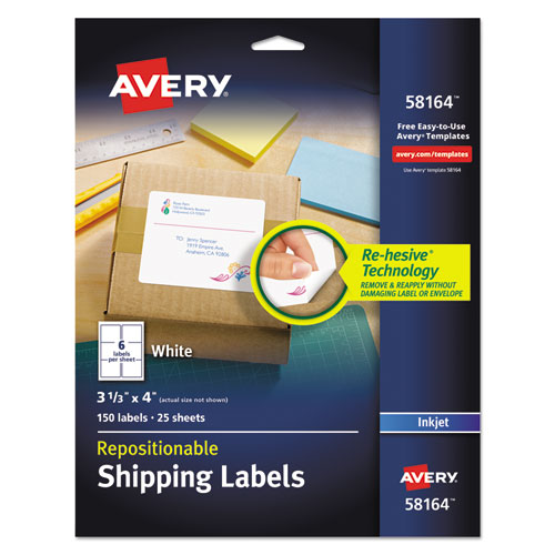 Avery&reg; Repositionable Labels, Sure Feed, 3-1/3"x4" , 150 Labels (58164)