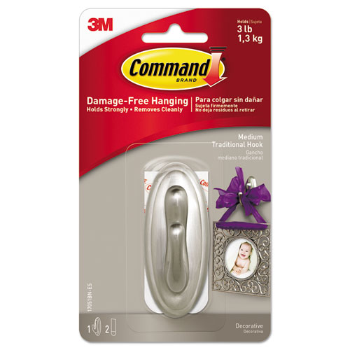 Command Medium Traditional Hook, Brushed Nickel