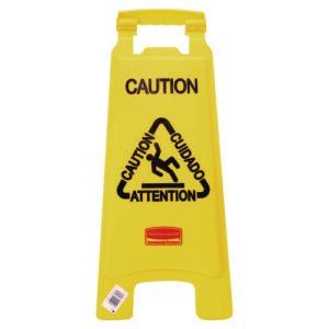 Multilingual "Caution" Floor Sign, 11 x 12 x 25, Bright Yellow