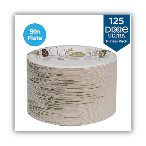 Pathways Soak Proof Shield Heavyweight Paper Plates, 8.5" dia, Green/Burgundy, 125/Pack