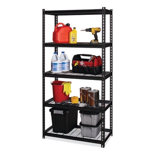 Iron Horse 2300 Wire Deck Shelving, Five-Shelf, 36w x 18d x 72h, Black